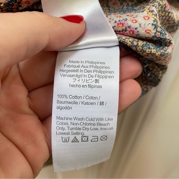 J Crew Collection tie sleeve button front top in Ratti® prism floral pink blue - Picture 7 of 9